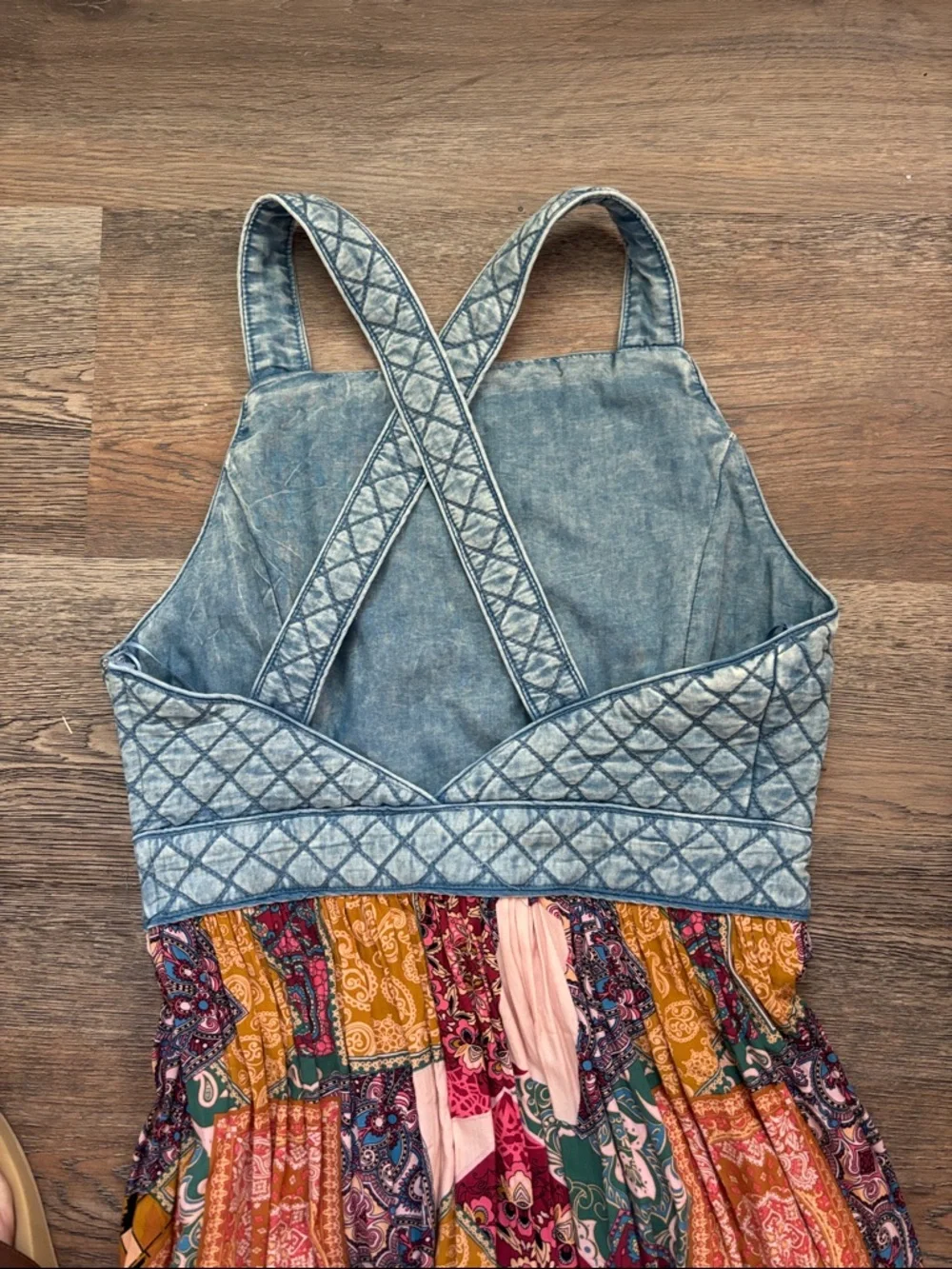 Quilted Bodice Patchwork Maxi Dress in Light Blue and Multi - Picture 4 of 5